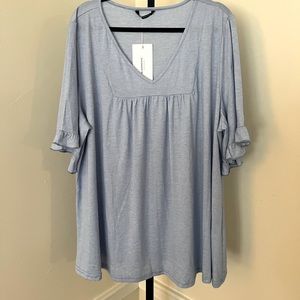 NWT Solid Gathered Ruffle Trim Flounce Sleeve T-Shirt